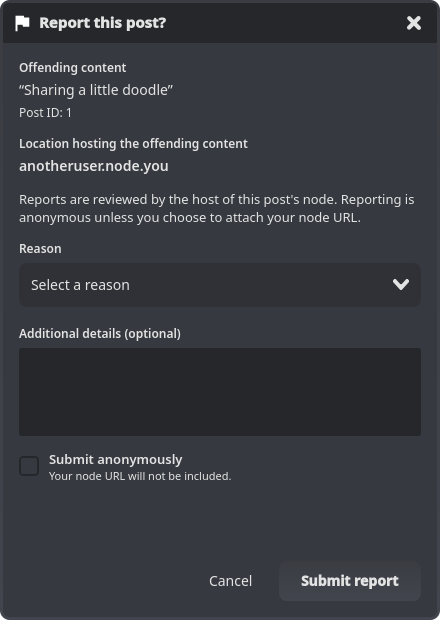 The report dialog