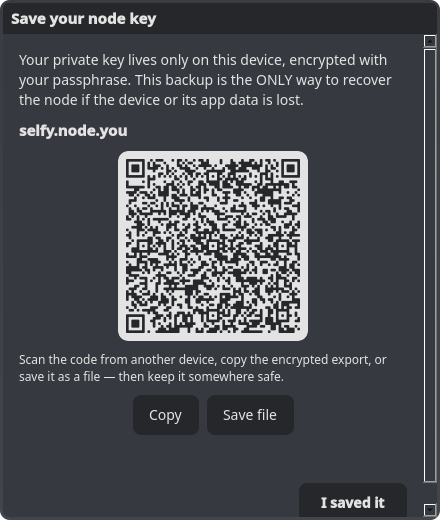 The mandatory key backup dialog
