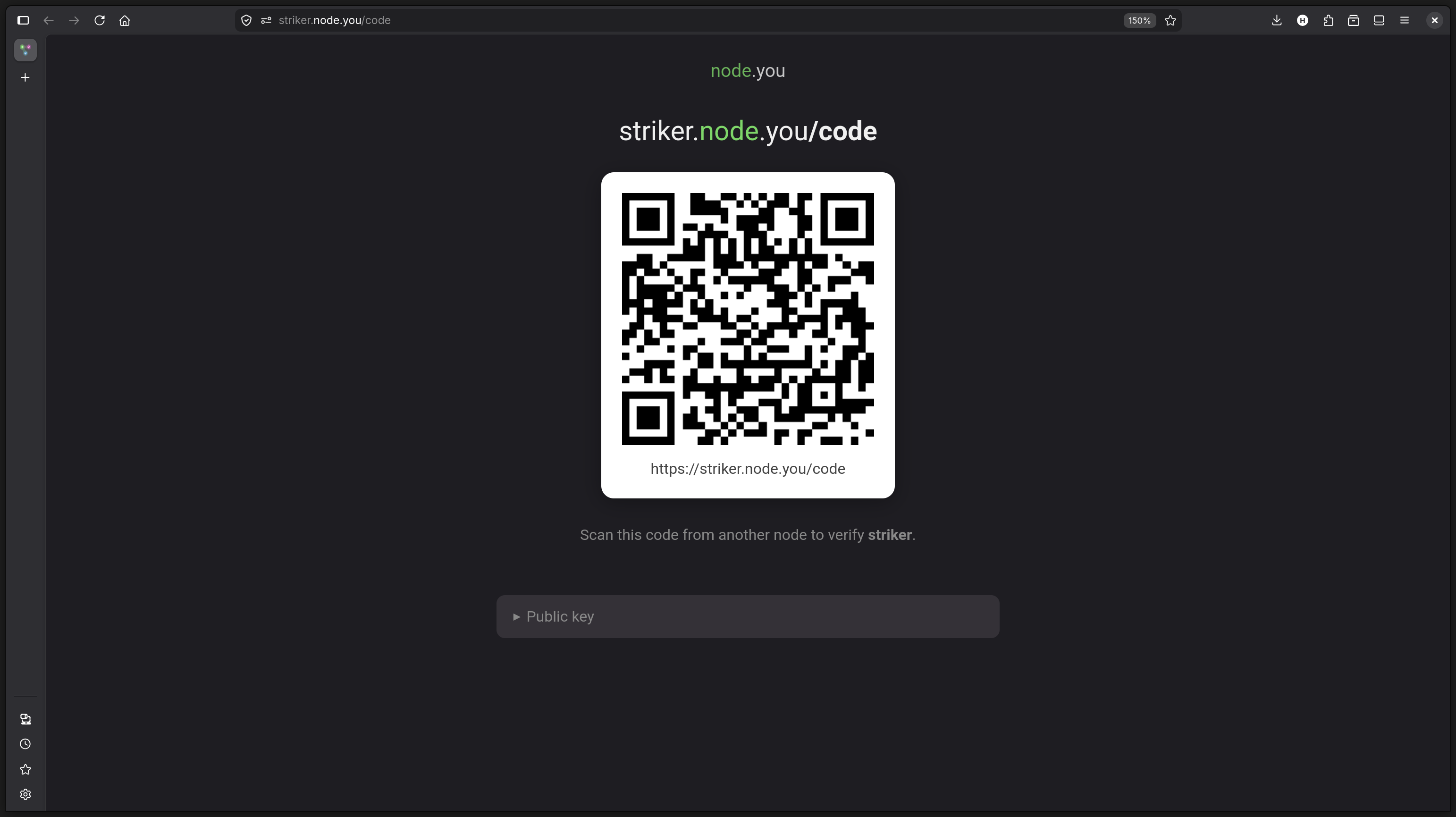 The code URL page showing a node's QR code