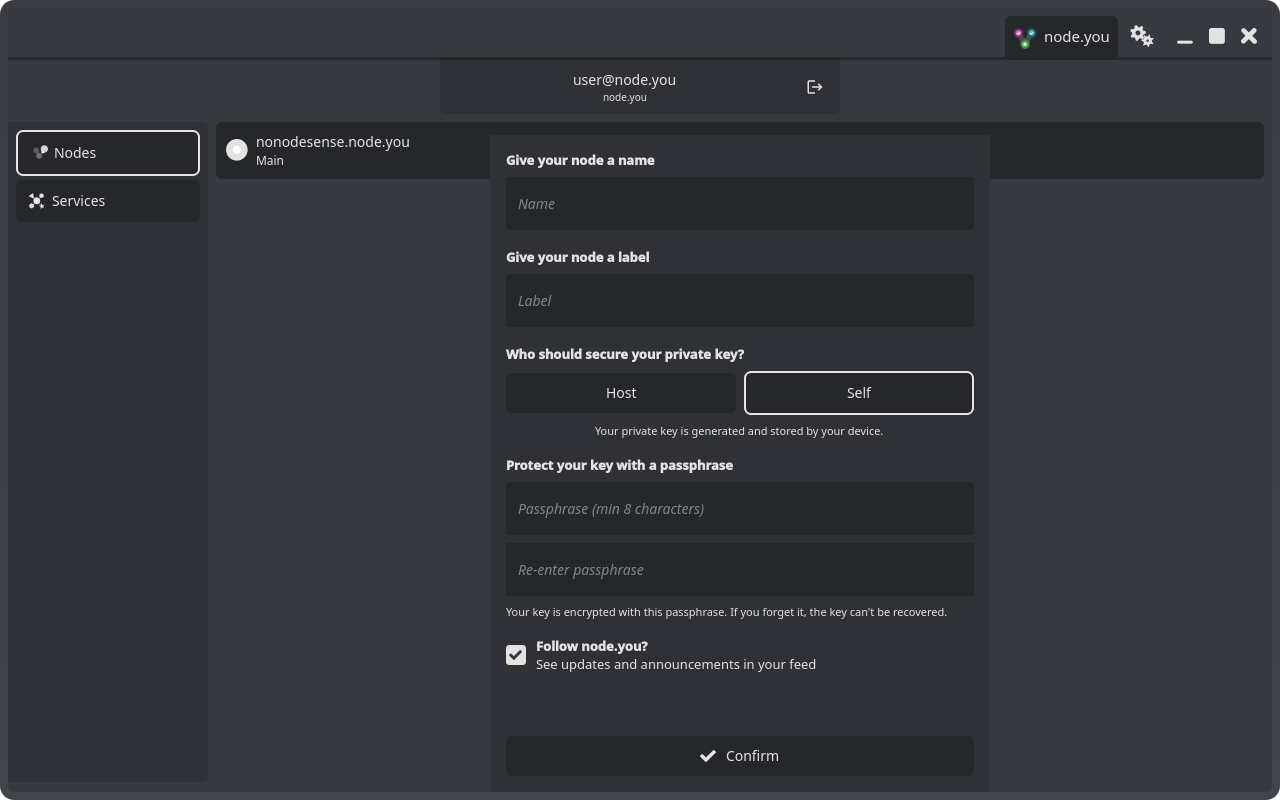 The custody choice when creating a node