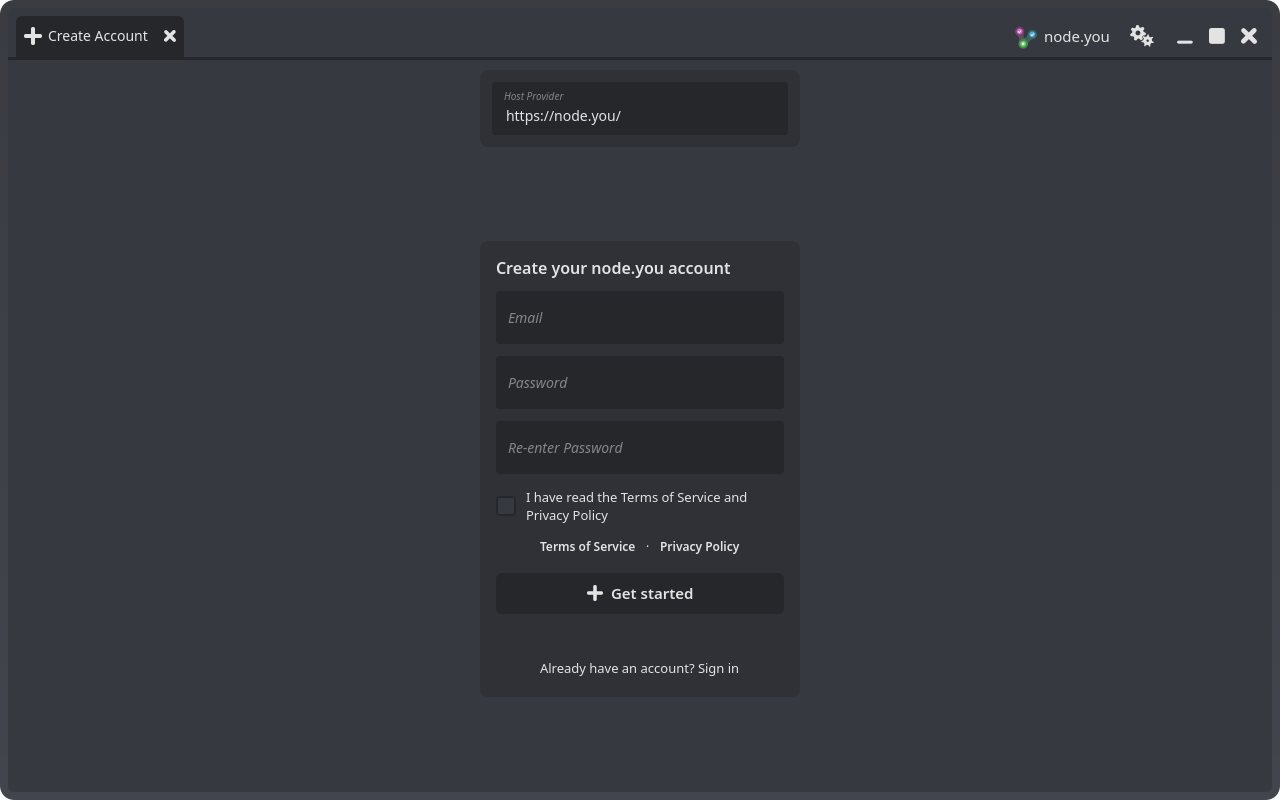The Create Account form