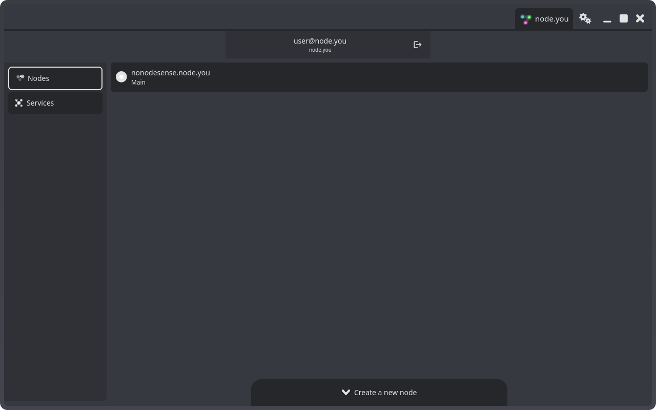 The account dashboard showing the Nodes and Services tabs