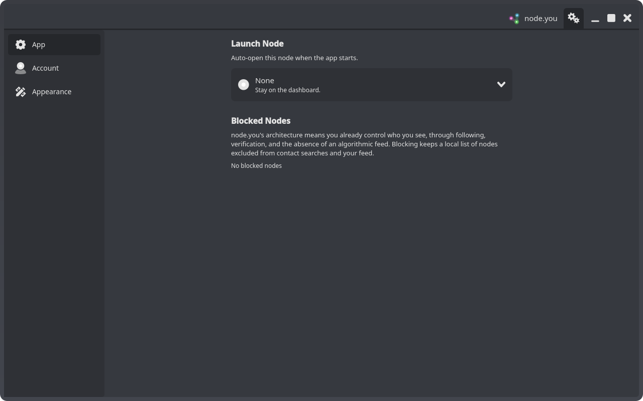 The settings menu